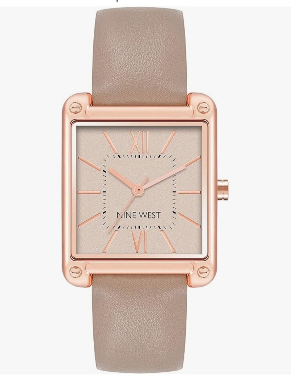 Nine West Rose Gold and Taupe Square Leather Watch